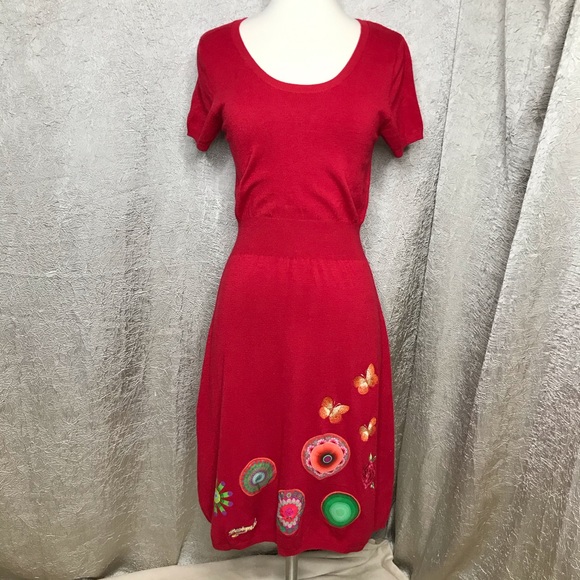 Desigual Dresses & Skirts - Desigual Red Butterfly Sweater Dress Size Small